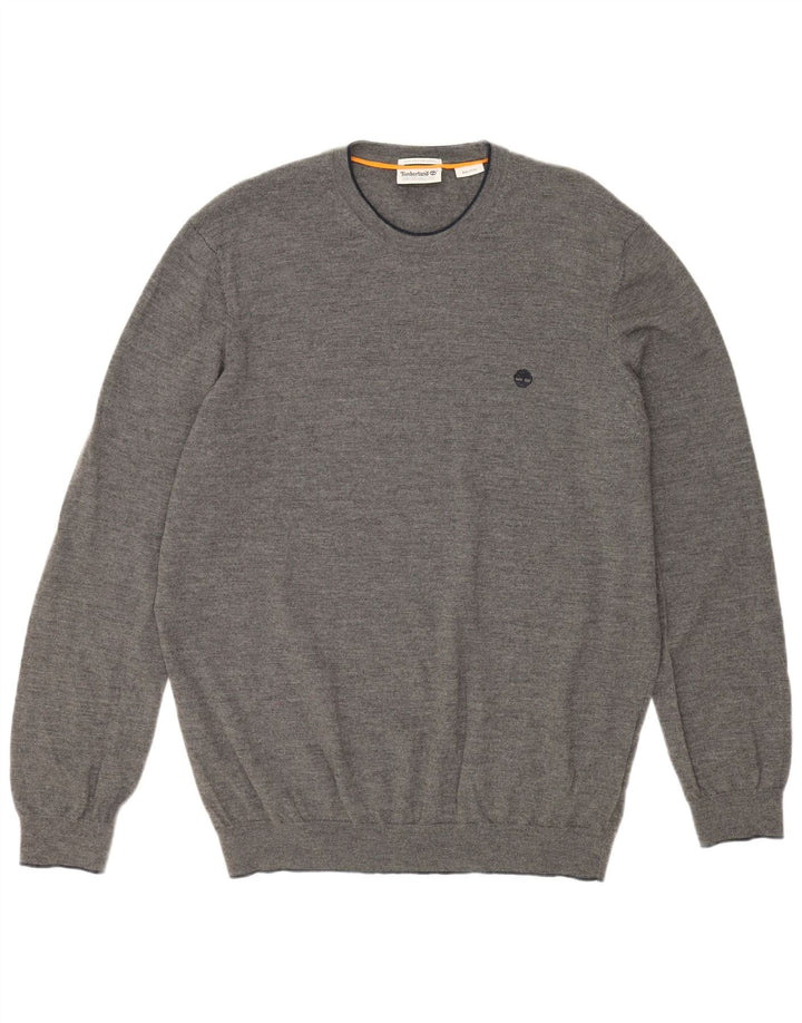 TIMBERLAND Herren-Pullover mit Rundhalsausschnitt, 2XL, graue Merinowolle