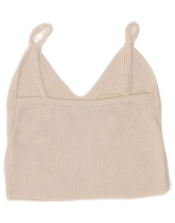 Zara Damen Strick-Crop-Top UK 4 XS Off White Viscose