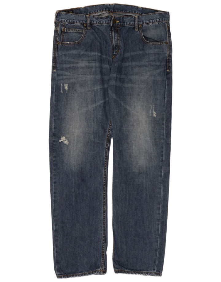 Lee Herren Knox Distressed Straight Jeans W38 L32 Blaue Baumwolle