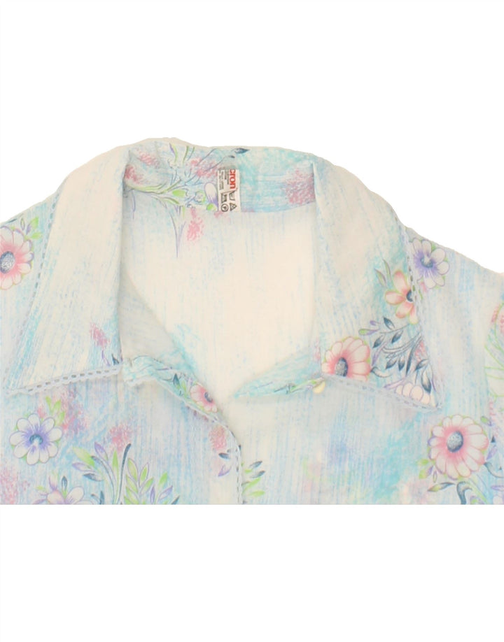 VINTAGE Womens Shirt Blouse UK 12 Medium Blue Floral Polyester Vintage Vintage and Second-Hand Vintage from Messina Hembry 