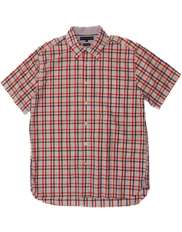 Tommy Hilfiger Mens Short Sleeve Shirt XL Red Check Cotton