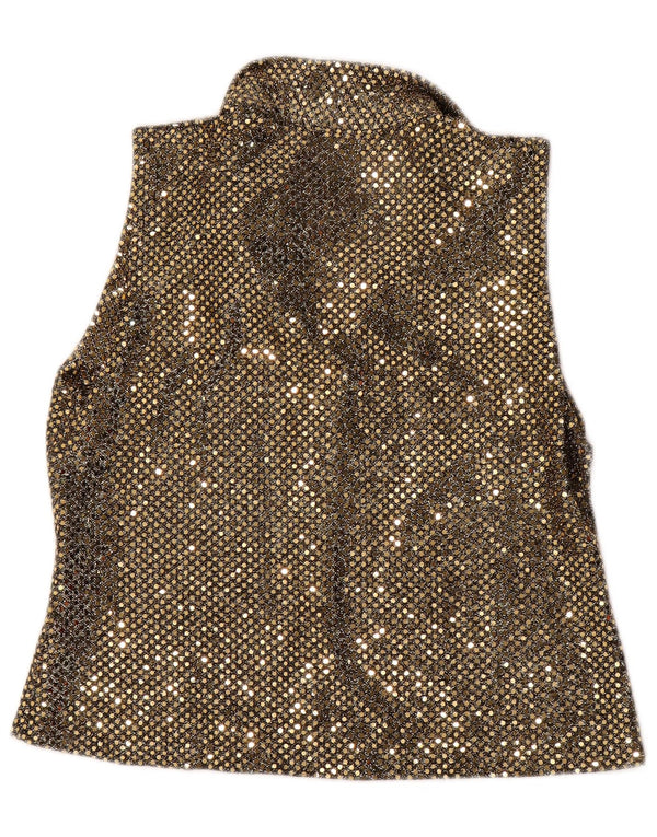 Sara Glenzer Ärmellose Pailletten-Hemdbluse für Damen, UK 12, Mittelgold, Nylon