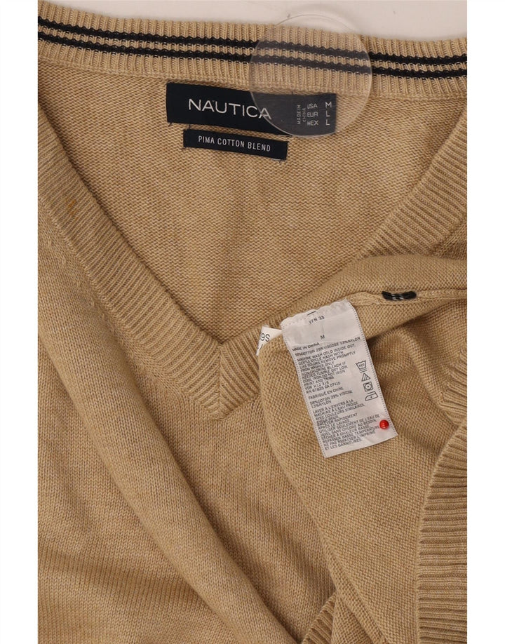 NAUTICA Herren-Pullover mit V-Ausschnitt, mittelbeige Baumwolle