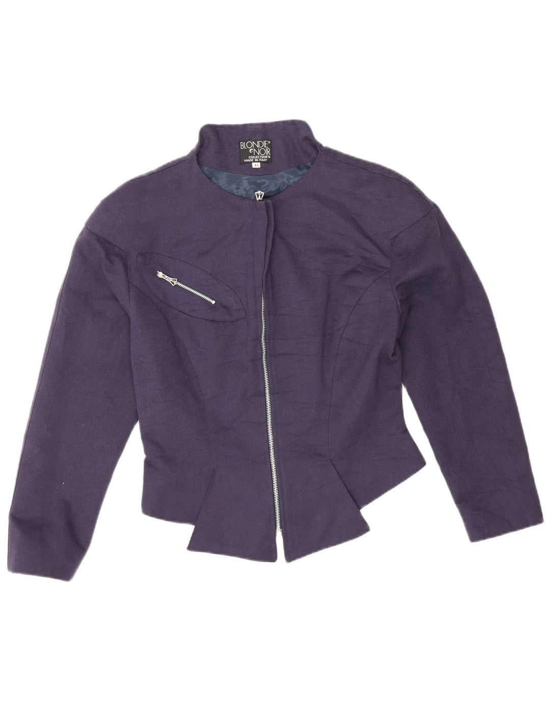 VINTAGE Damen Bomberjacke IT 44 Medium Marineblau Acetat