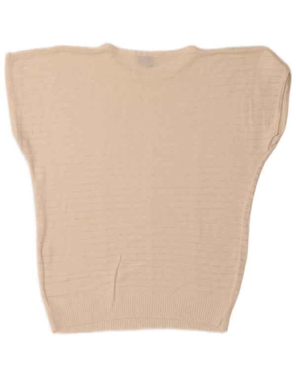 Vintage Damen Kurzärmeliger Pullover mit U-Boot-Ausschnitt UK 14 Medium Off White