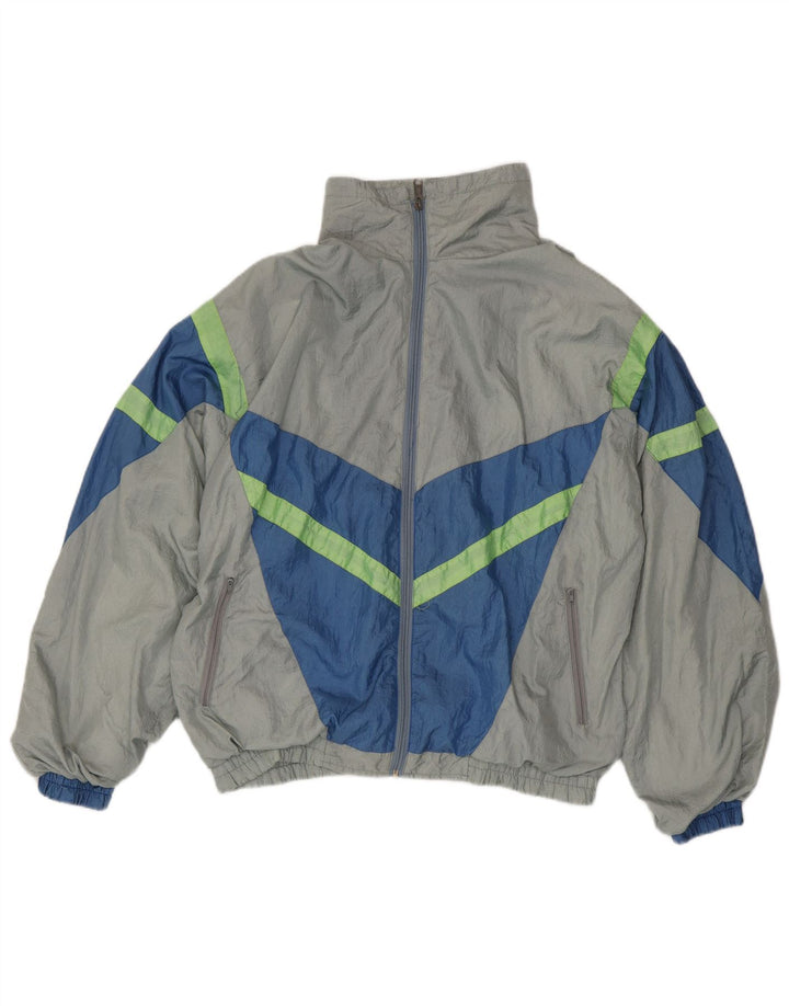 Vintage Herren-Trainingsanzug, groß, graues Colourblock-Nylon