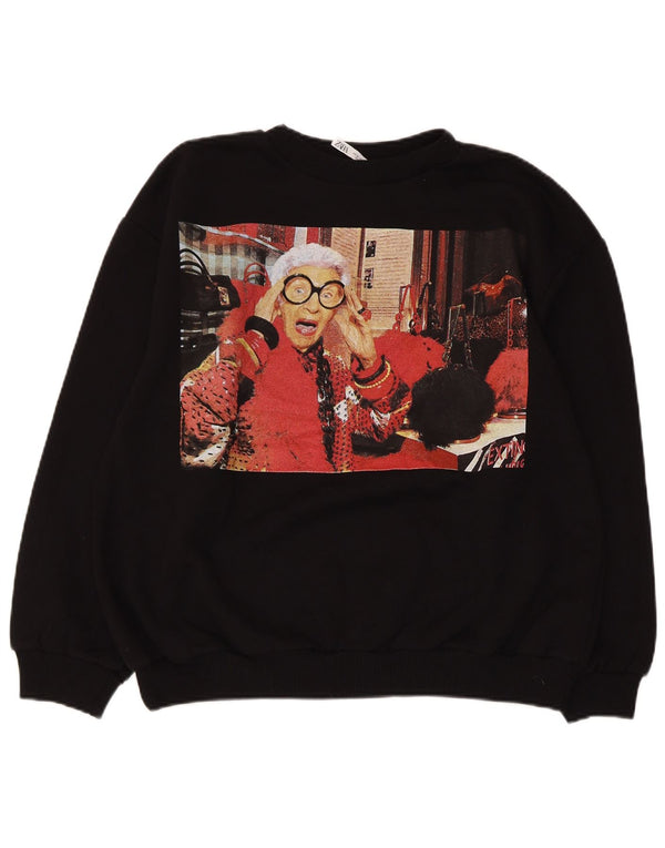 ZARA Damen Grafik-Sweatshirt-Pullover UK 14 Mittelschwarze Baumwolle