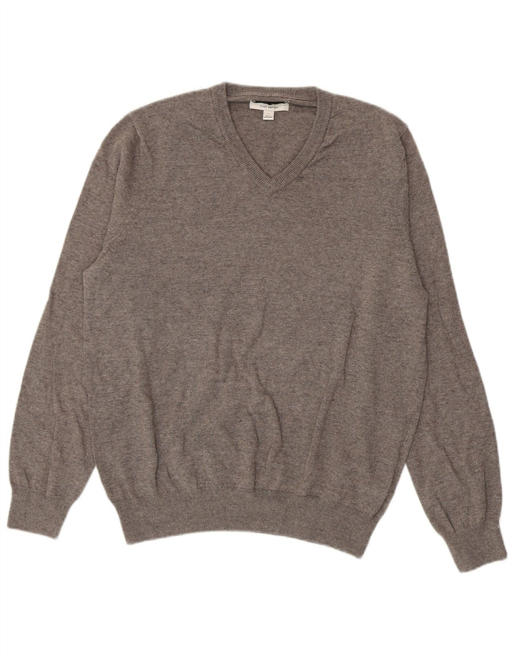 Marks & Spencer Herren-Pullover mit V-Ausschnitt, groß, aus grauer Baumwolle