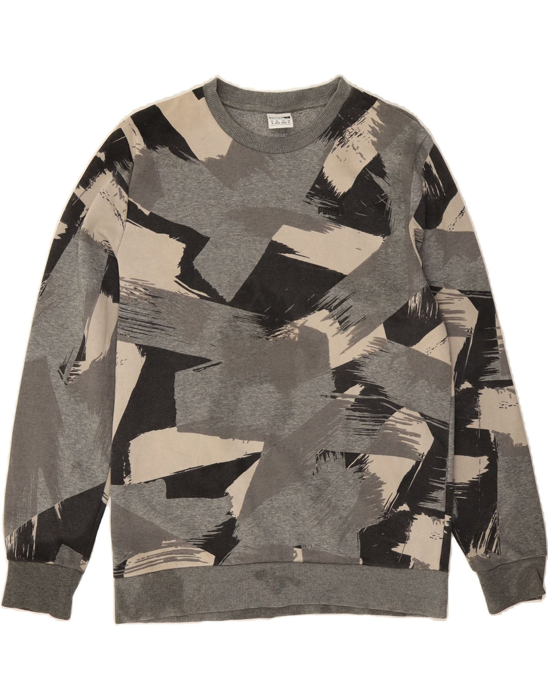 PUMA Mens Abstract Pattern Sweatshirt Jumper Medium Grey Cotton Vintage Puma and Second-Hand Puma from Messina Hembry 