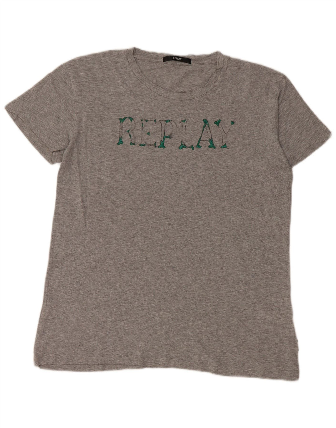 REPLAY Damen-T-Shirt mit Grafik, UK 16, Größe L, Grau, Baumwolle