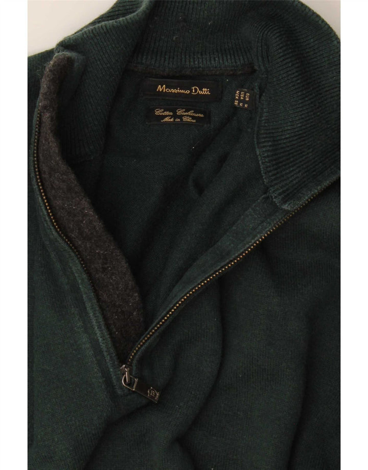 Massimo Dutti Herren-Pullover mit Reißverschluss am Hals, mittelgrüne Baumwolle