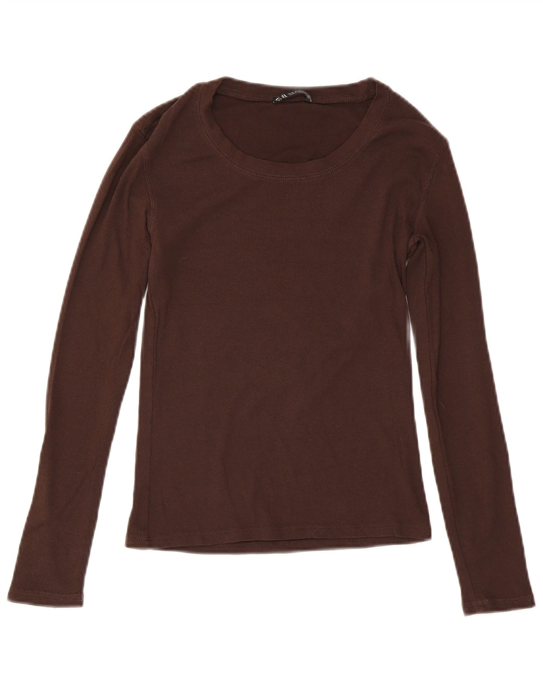 Zara Damen Top Langarm UK 12 Mittelbraune Baumwolle