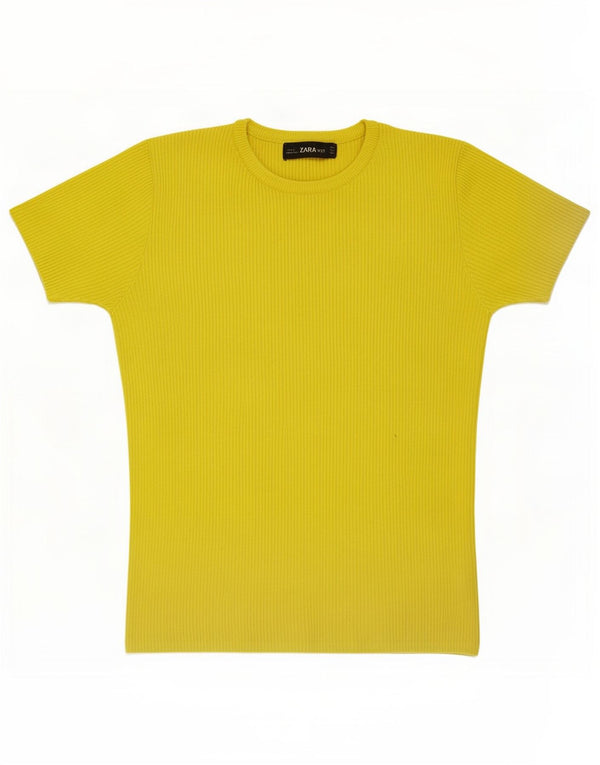 Zara Damen T-Shirt Top UK 10 Small Gelbe Viskose