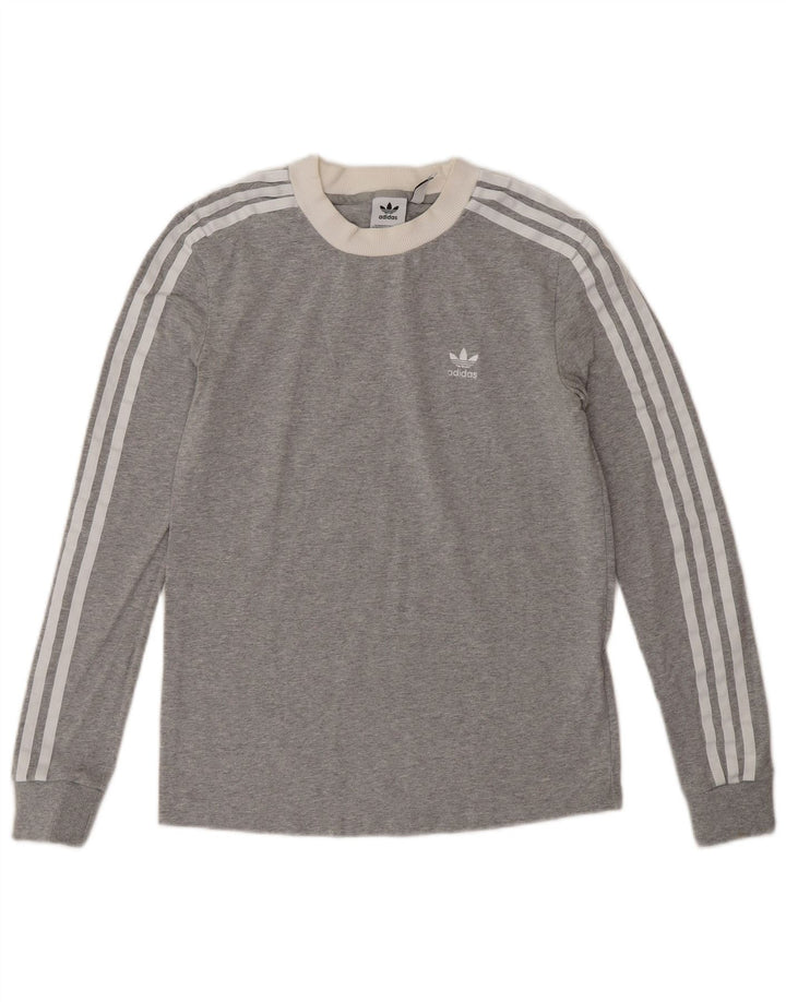 Adidas Damen Top Langarm UK 8 Small Graue Baumwolle