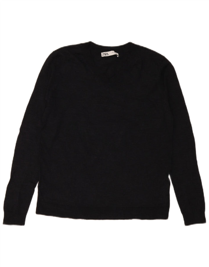 Zara Damen-Pullover mit V-Ausschnitt, UK 10, Größe S, marineblaue Wolle