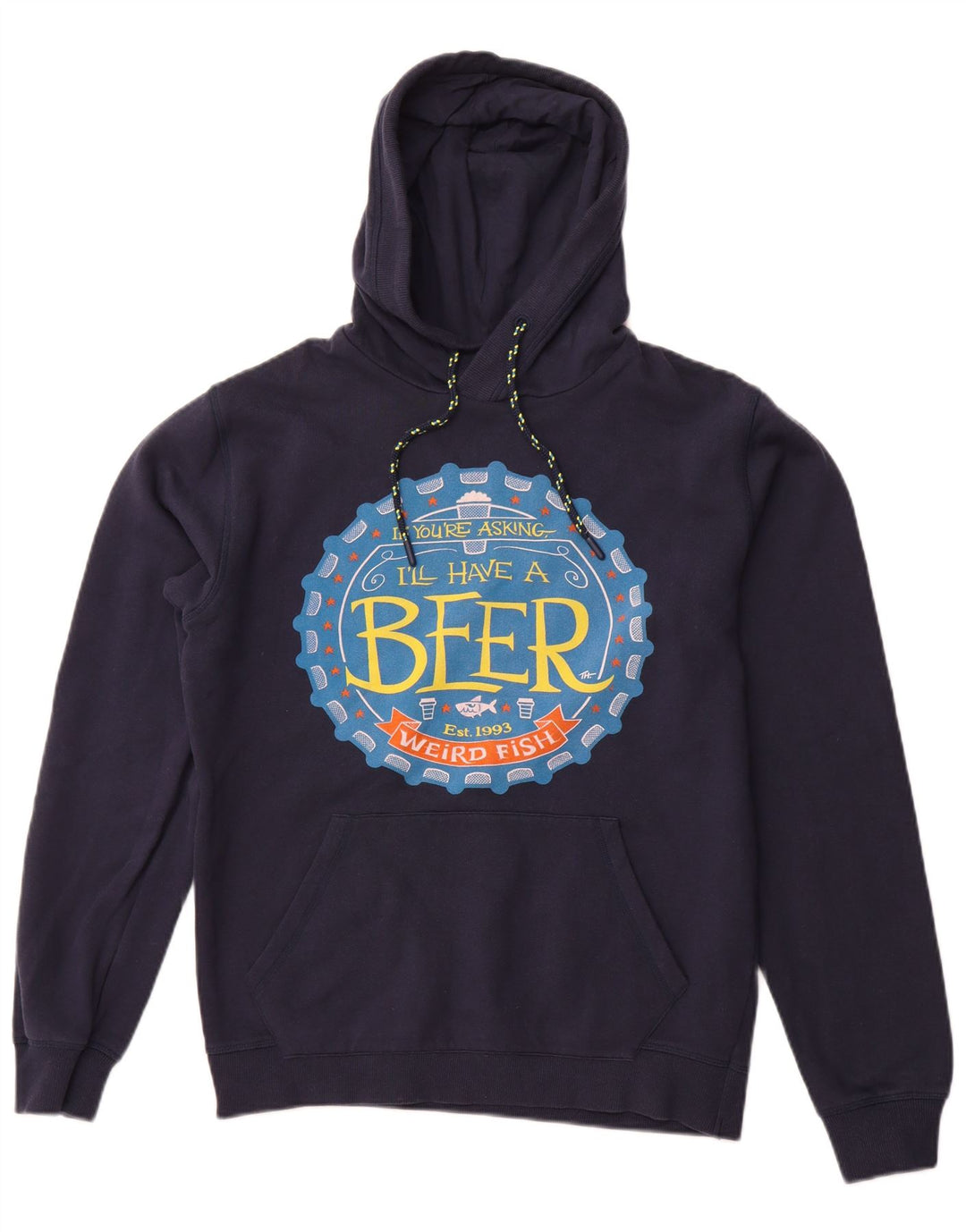 WEIRD FISH Herren-Kapuzenpullover mit Grafik, mittelgroß, Marineblau