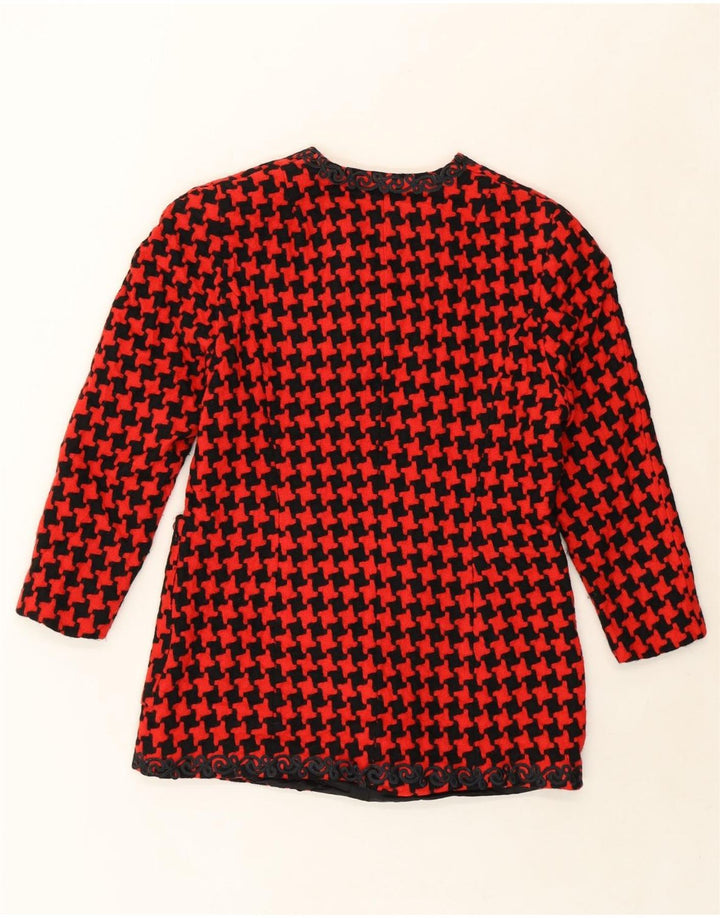 VINTAGE Womens Double Breasted Blazer Jacket EU 38 Medium Red Houndstooth Vintage Vintage and Second-Hand Vintage from Messina Hembry 