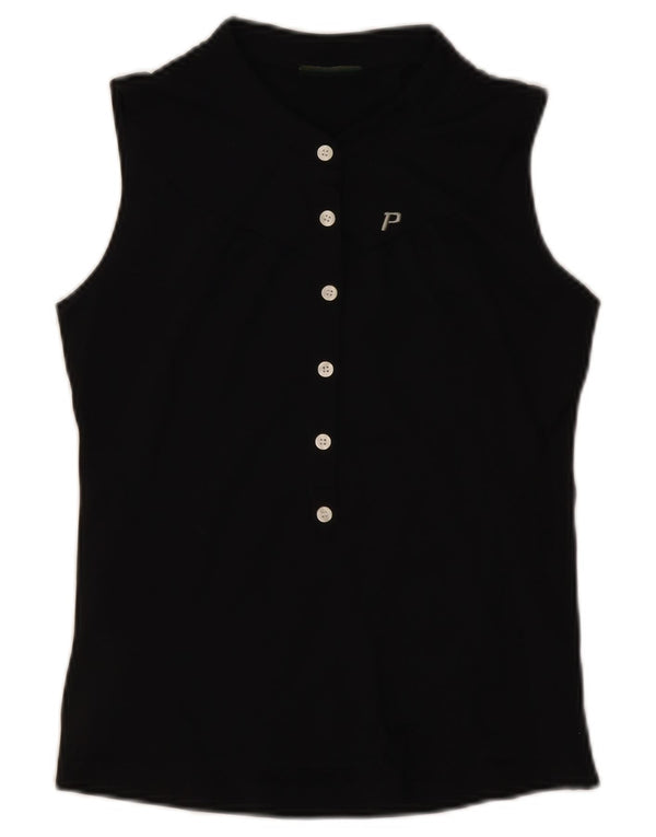 Peak Performance Damen Ärmelloses Poloshirt UK 10 Small Schwarz Polyamid