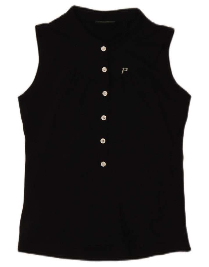 Peak Performance Damen Ärmelloses Poloshirt UK 10 Small Schwarz Polyamid