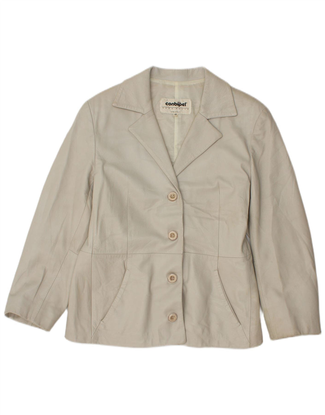 Conbipel Damen 4-Knopf-Lederblazer IT 48 XL Graues Leder