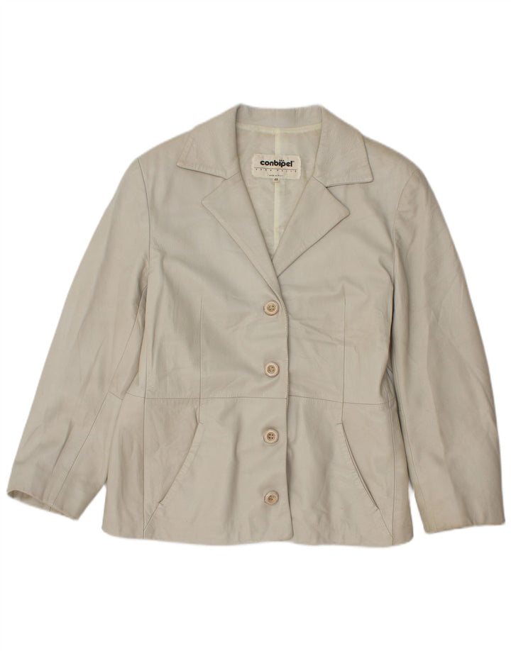 Conbipel Damen 4-Knopf-Lederblazer IT 48 XL Graues Leder