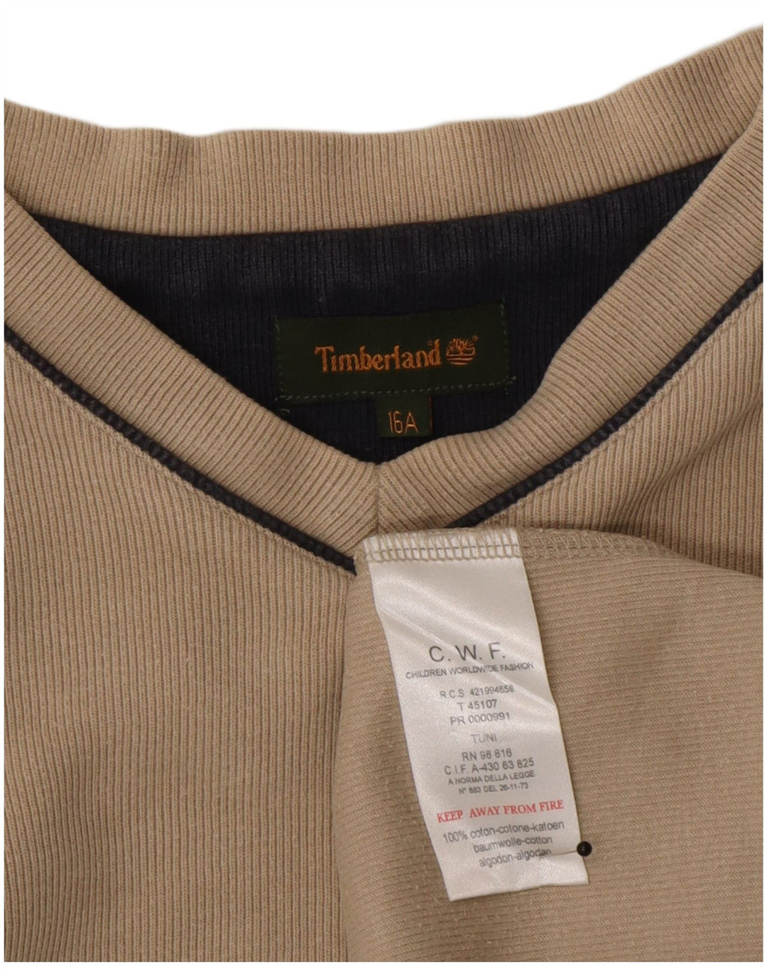 Timberland Jungen-Oberteil, langärmelig, 15–16 Jahre, beige Baumwolle