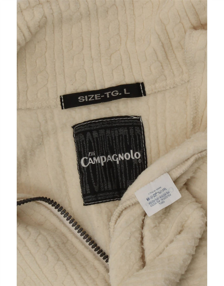 F.LLI Campagnolo Herren-Fleecepullover mit Reißverschluss am Hals, groß, cremefarbenes Polyester