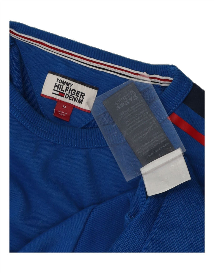 TOMMY HILFIGER Mens Graphic Sweatshirt Jumper Medium Blue Colourblock Vintage Tommy Hilfiger and Second-Hand Tommy Hilfiger from Messina Hembry 