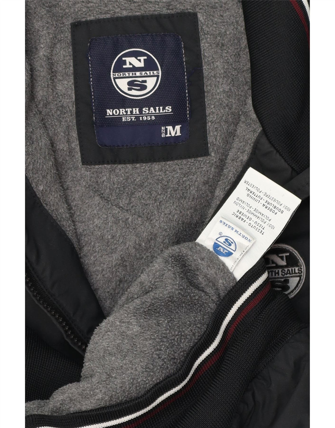 North Sails Herren Bomberjacke UK 38 Medium Schwarz Gestreiftes Polyamid