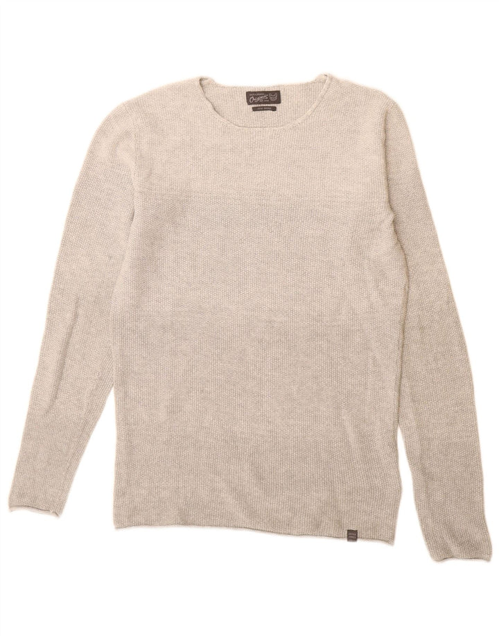 Jack & Jones Herren-Pullover mit U-Boot-Ausschnitt, Größe S, graue Baumwolle