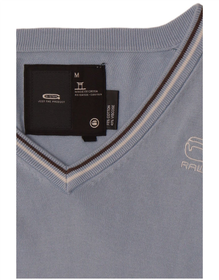 G-Star Herren-Pullover mit V-Ausschnitt aus mittelblauer Baumwolle