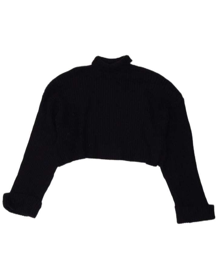 Zara Damen Crop Rollkragenpullover Pullover UK 14 Mittelmarineblaue Viskose