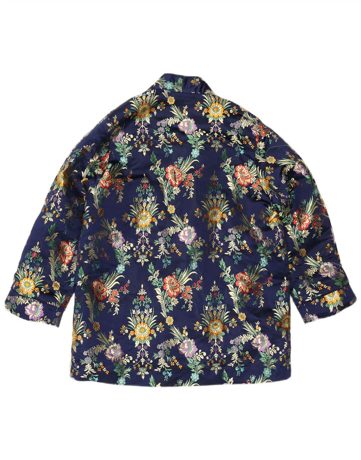 Mango Damen-Blazerjacke mit 3 Knöpfen, UK 16, großes blaues Blumenmuster, Polyester