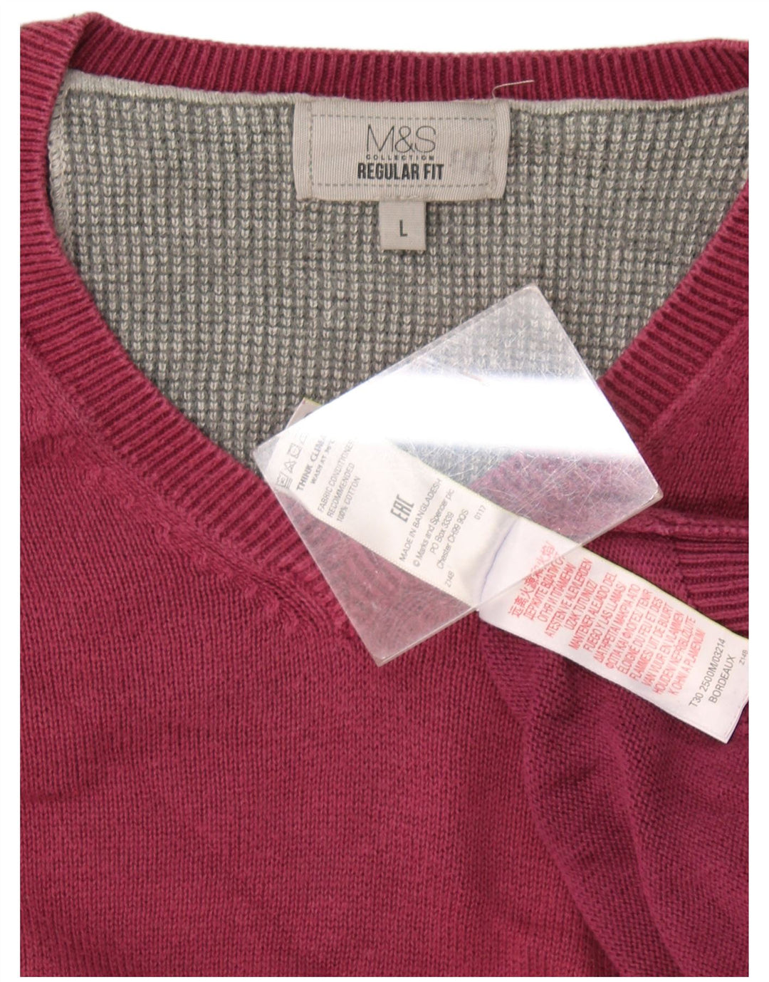 Marks & Spencer Herren-Pullover, reguläre Passform, V-Ausschnitt, Größe L, Burgunderrot