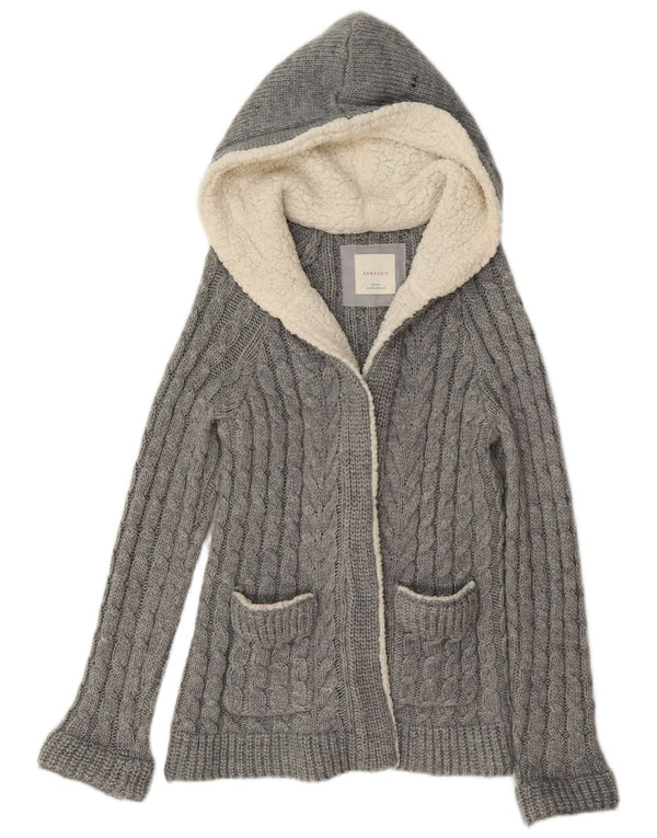 Zara Damen-Cardigan mit Kapuze, UK 14, mittelgraues Acryl
