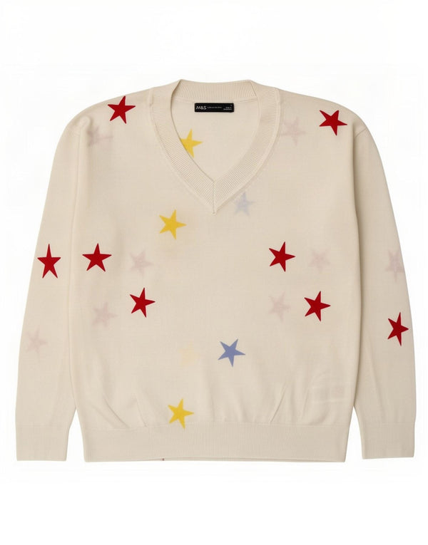 Marks & Spencer Damen-Pullover mit abstraktem Muster und V-Ausschnitt, Gr. 10, Small W