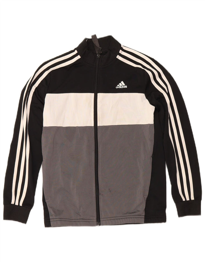 Adidas Jungen-Trainingsanzug-Top-Jacke, 9–10 Jahre, schwarzes Colourblock-Polyester
