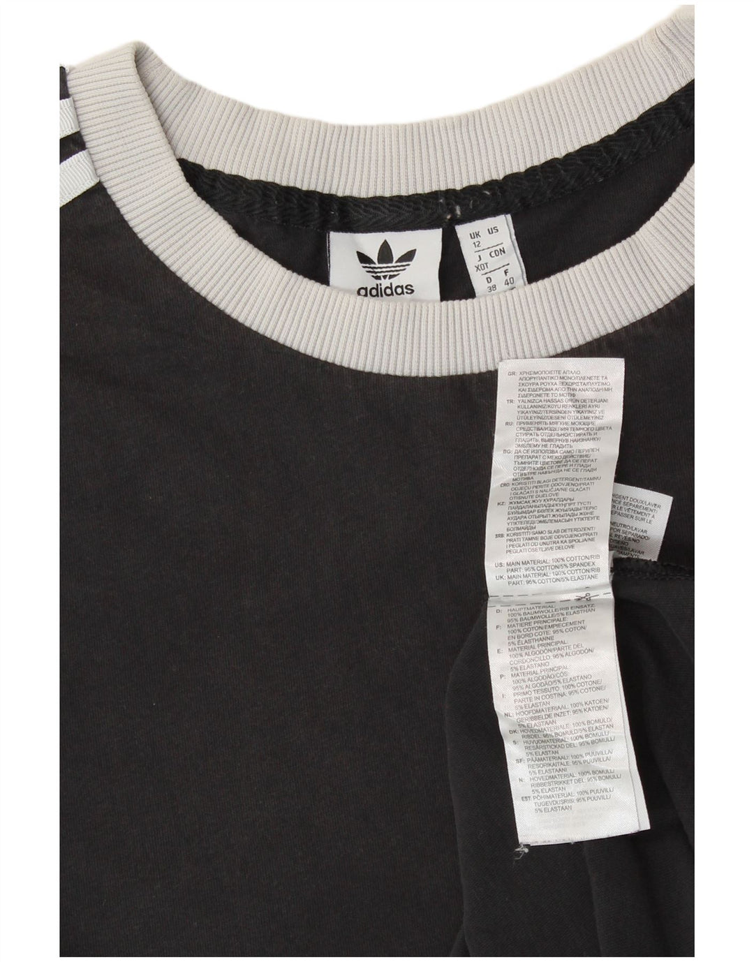 ADIDAS Damen Grafik T-Shirt Top UK 12 Medium Schwarz Baumwolle