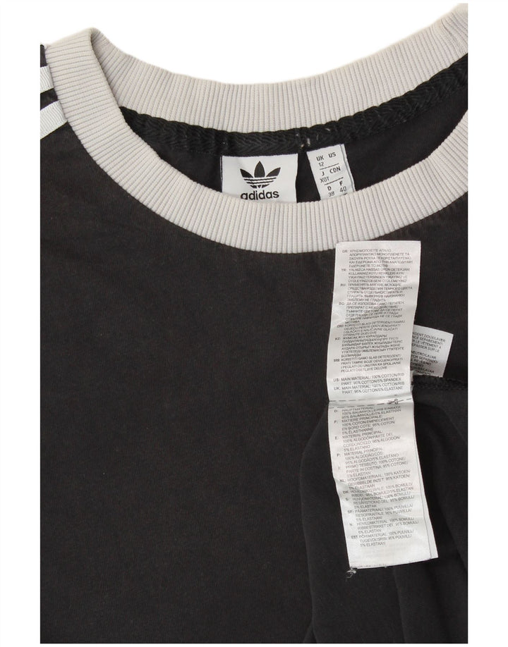 ADIDAS Damen Grafik T-Shirt Top UK 12 Medium Schwarz Baumwolle