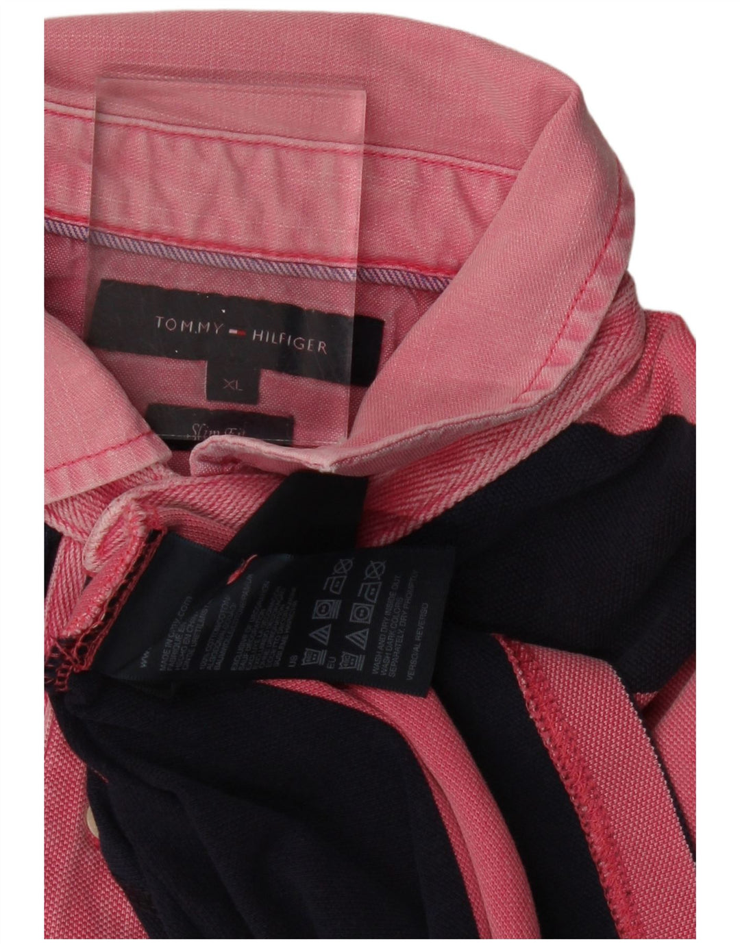 TOMMY HILFIGER Herren Slim Fit Rugby Poloshirt XL Rosa gestreift