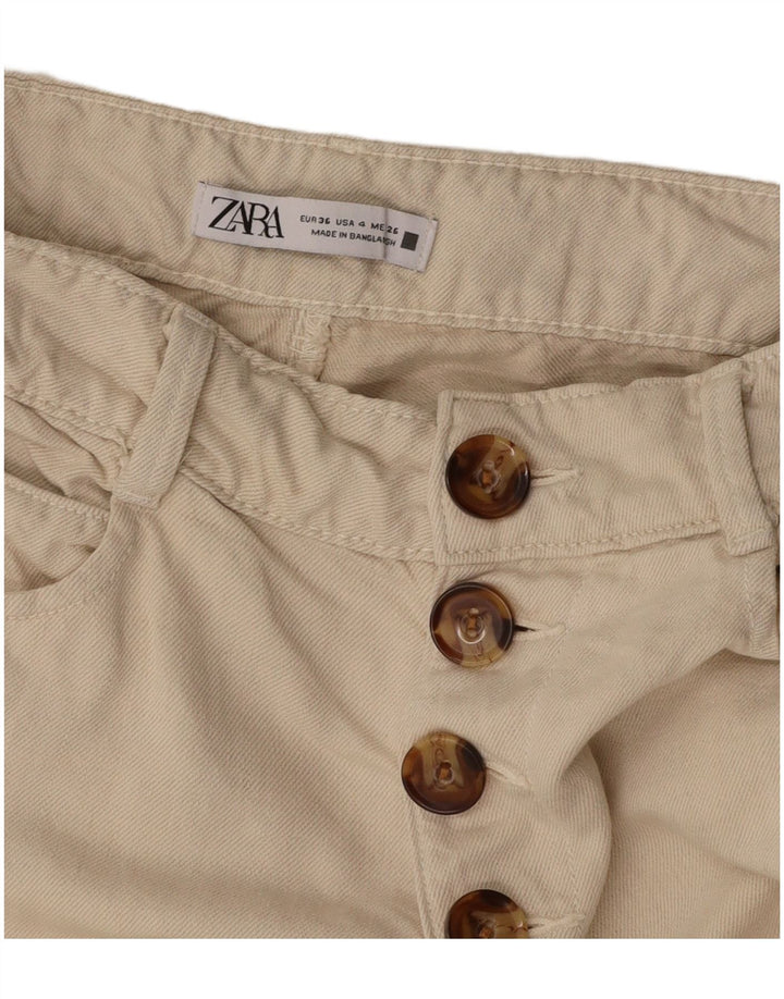 ZARA Damen Hose mit hoher Taille, lockere Passform, kurz geschnitten, EU 36, XS, W26, L25, Beige