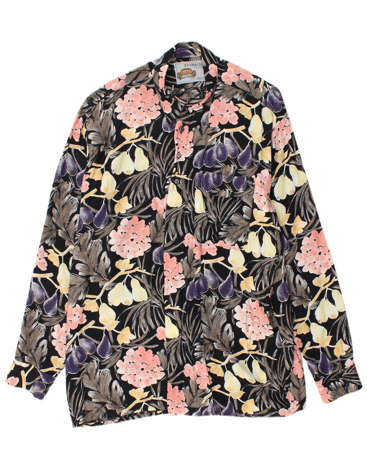 ELSBACH Herren Pullover Shirt Größe 41/42 Große schwarze Viskose mit Blumenmuster
