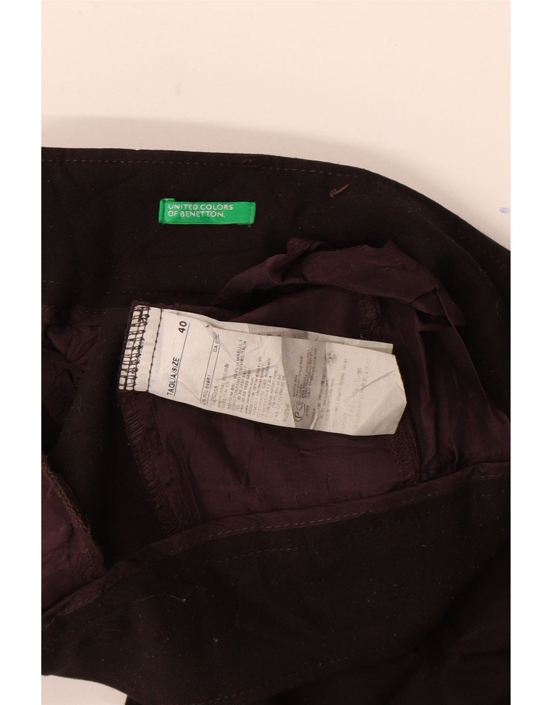 Benetton Gerade Chino-Hose für Damen IT 40 Small W28 L34 Braunes Polyester