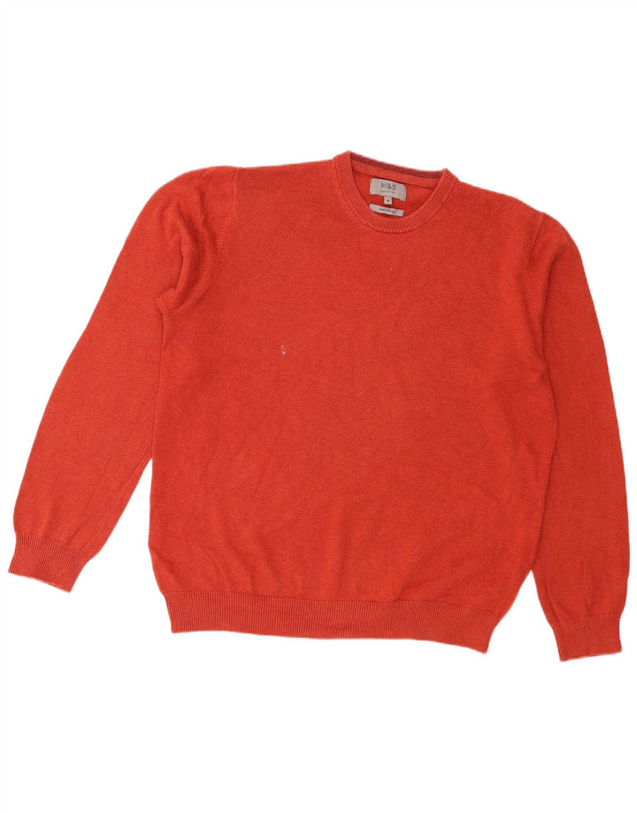 Marks & Spencer Herren-Pullover mit Rundhalsausschnitt, mittelorange Baumwolle