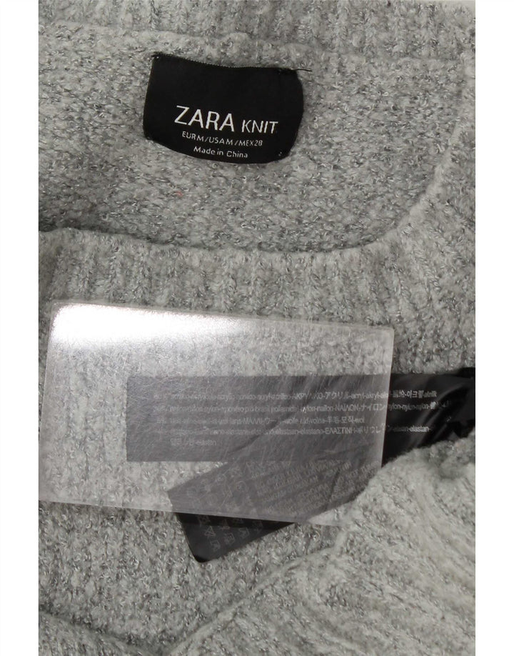 Zara Damen-Pullover, übergroß, Rundhalsausschnitt, Gr. 14, Mittelgrau, Acryl