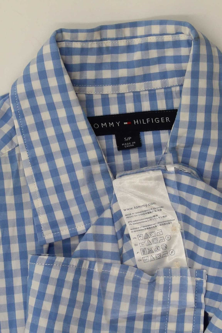TOMMY HILFIGER Mens Shirt Small Blue Gingham Cotton