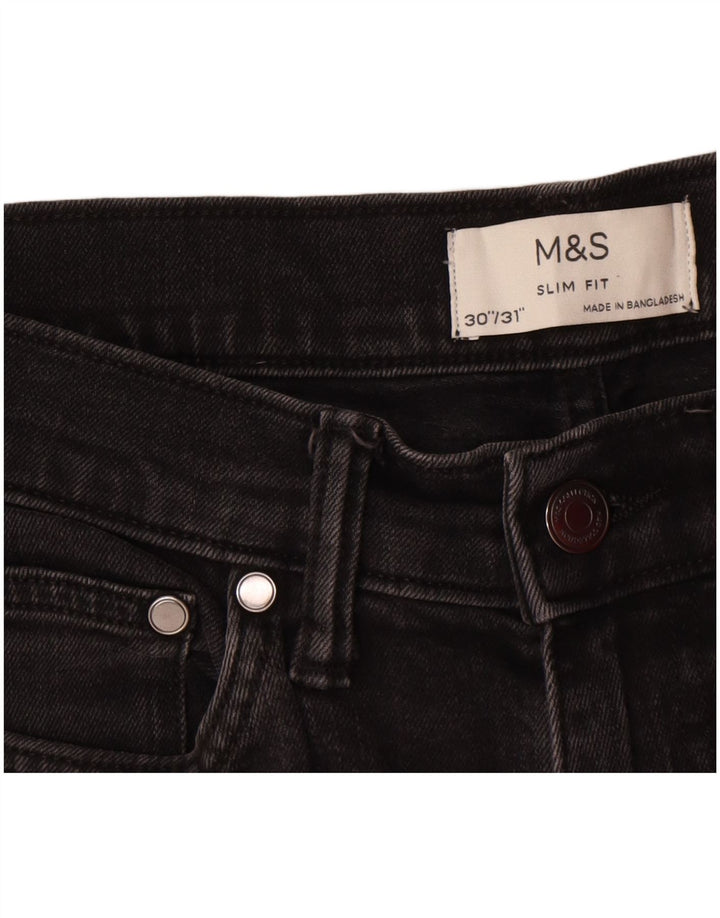 Marks & Spencer Herren Slim Jeans W30 L28 Schwarze Baumwolle