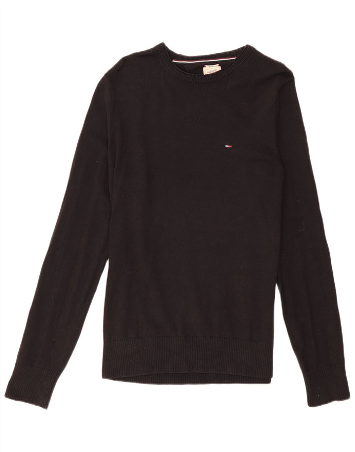 TOMMY HILFIGER Herren-Pullover mit U-Boot-Ausschnitt, mittelschwarze Baumwolle