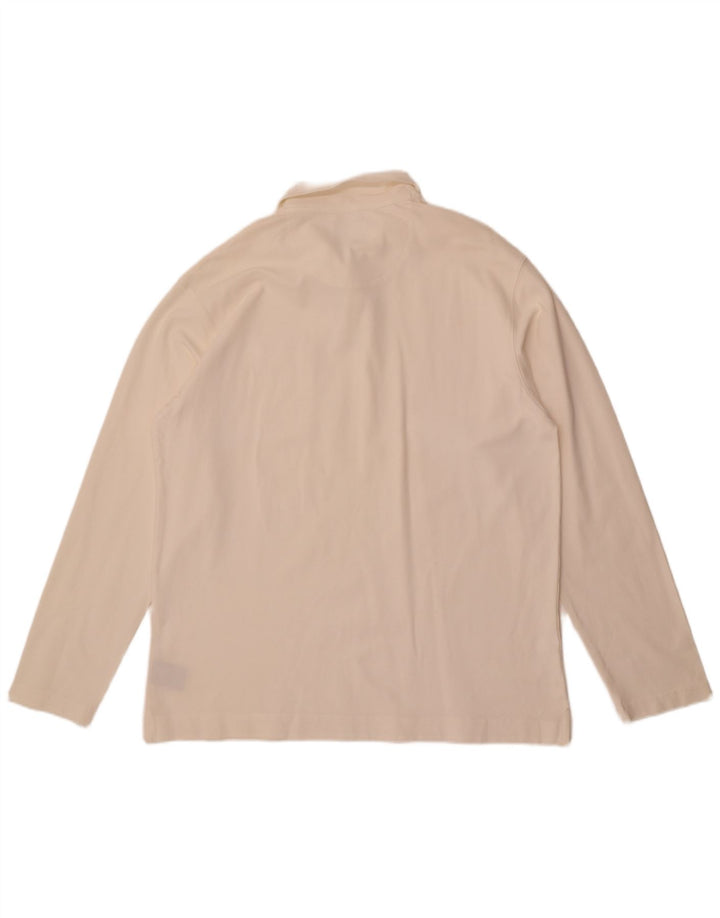 Faconnable Herren-Langarm-Poloshirt, groß, weiße Baumwolle