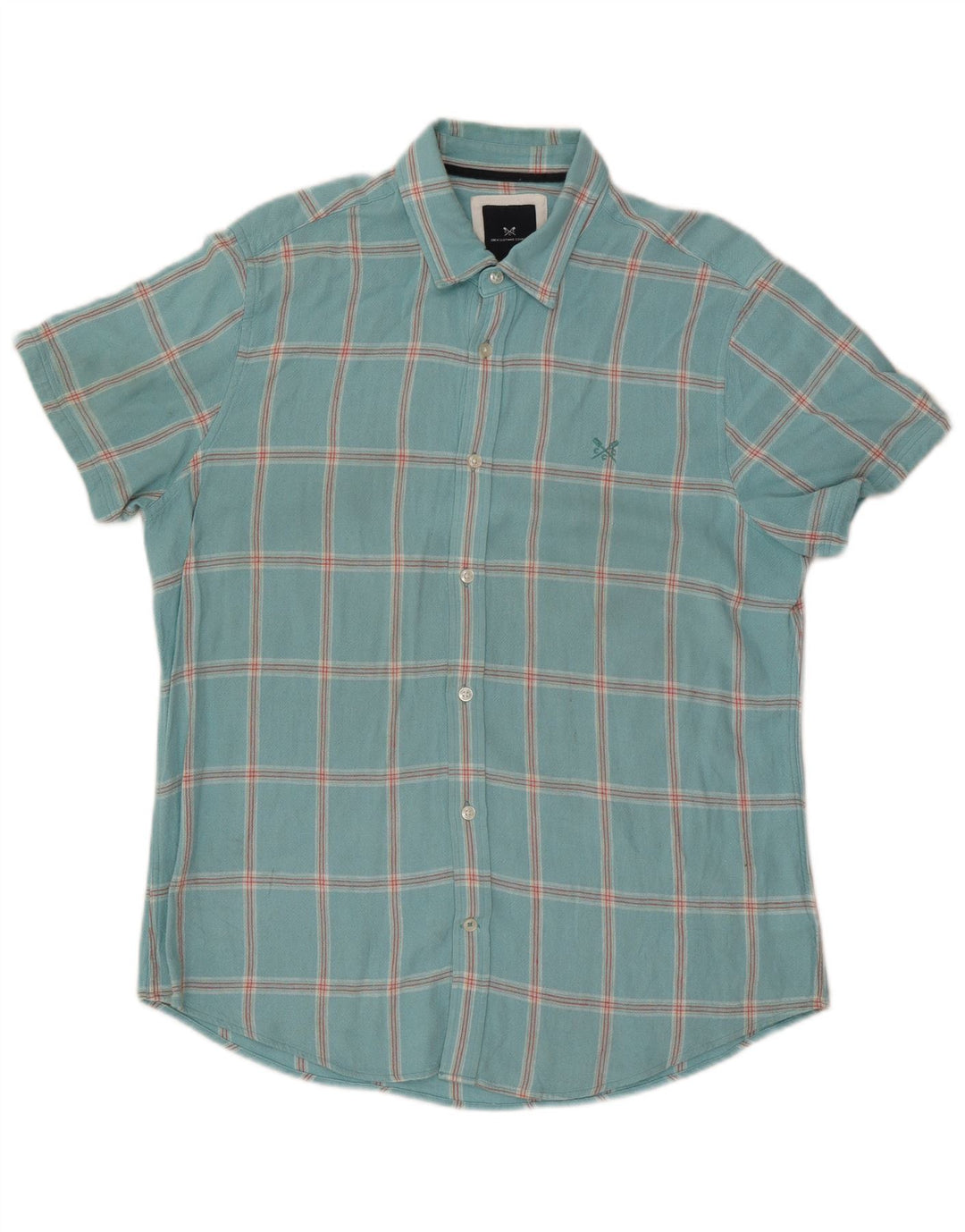 Crew Clothing Herren-Kurzarmhemd, groß, türkisfarben, kariert, Viskose